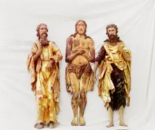 Seventeenth-century plashchanitsa [shroud with the image of Christ], in the middle..., 1911. Creator: Sergey Mikhaylovich Prokudin-Gorsky