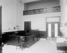 Seventy-second Street branch, 19th Ward Bank, interior, low desk, N.Y., between 1900 and 1915. Creator: Unknown