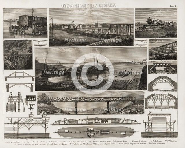 Several engravings of civil constructions for railway traffic, Madrid 1881.