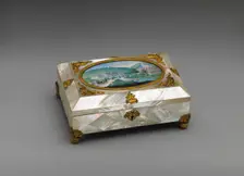 Sewing casket with view of Weilburg near Baden in Austria, 1820-30. Creator: Unknown