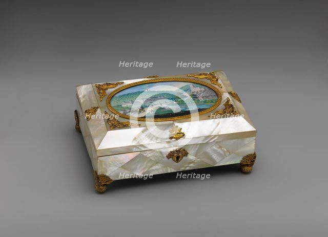 Sewing casket with view of Weilburg near Baden in Austria, 1820-30. Creator: Unknown.