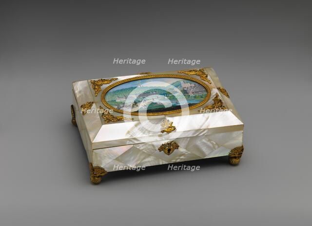 Sewing casket with view of Weilburg near Baden in Austria, 1820-30. Creator: Unknown.