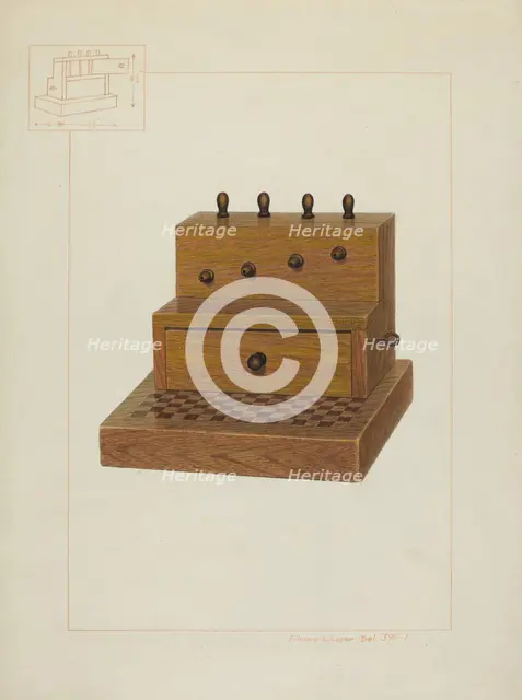 Sewing Kit and Spool Box, c. 1938. Creator: Edward L Loper.