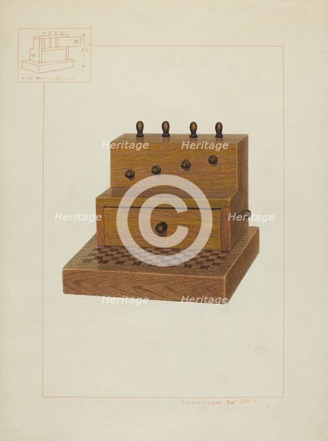 Sewing Kit and Spool Box, c. 1938. Creator: Edward L Loper.