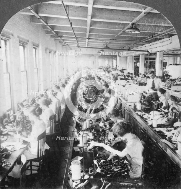 Sewing room in a large shoe factory, Syracuse, New York, USA, early 20th century. Artist: Keystone View Company