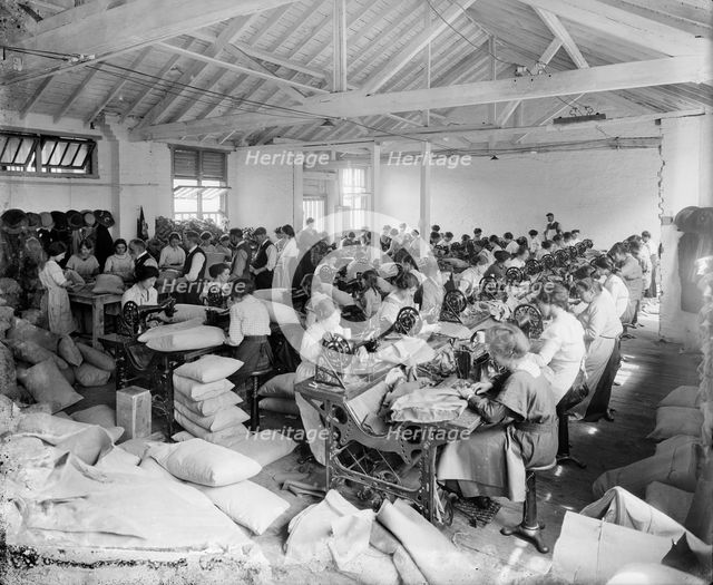 Sewing workshop, Hampton's Munitions Works, Lambeth, London, 1914-1918. Artist: Bedford Lemere and Company