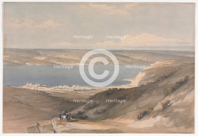 Sea of Galilee at Genezareth looking Towards Bashan, 1839. Creator: David Roberts (British, 1796-1864).