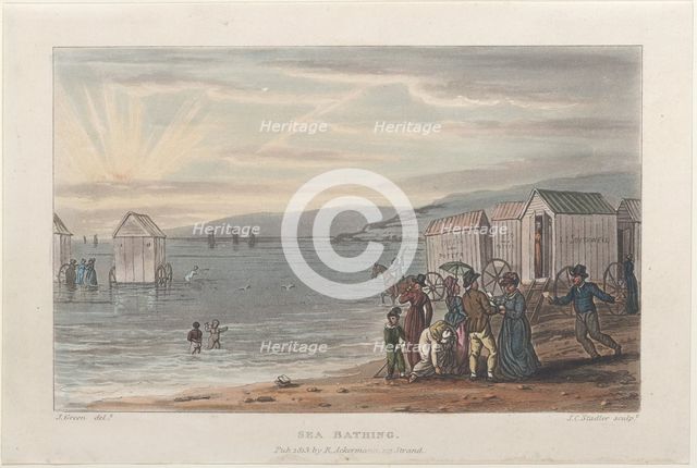 Sea Bathing, from "Poetical Sketches of Scarborough", 1813., 1813. Creators: Thomas Rowlandson, Joseph Constantine Stadler, J. Bluck.