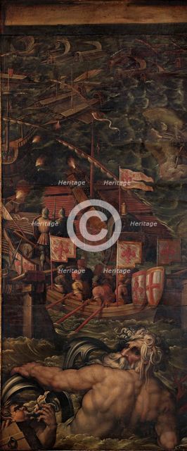 Sea battle between Florentines and Pisans, 1563-1565. Artist: Vasari, Giorgio (1511-1574)