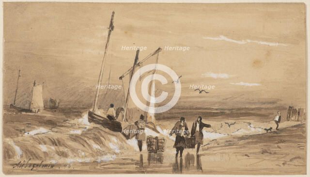 Sea-coast with Fishermen, 1843. Creator: Aivazovsky, Ivan Konstantinovich (1817-1900).