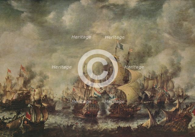 'Sea Fight Between the English and Dutch Off Ter Heyde, August, 1653', (1914).  Creator: Jan Abrahamsz Beerstraten.