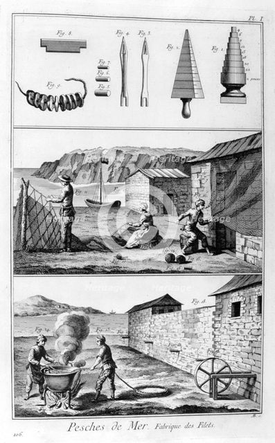 Sea fishing, net manufacture, 1751-1777. Artist: Unknown