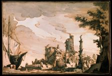 Sea Harbor, Stage design for a theatre play 1818. Artist: Pietro Gonzaga