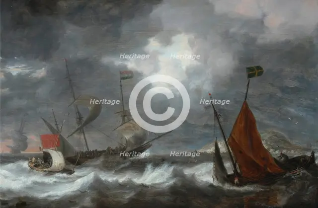 Sea storm with sailing ships, c. 1645. Artist: Peeters, Bonaventura, the Elder (1614-1652)