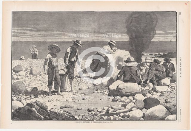 Sea-side Sketches - A Clam-Bake (Harper's Weekly, Vol. XVII), August 23, 1873.  Creator: William H. Redding.