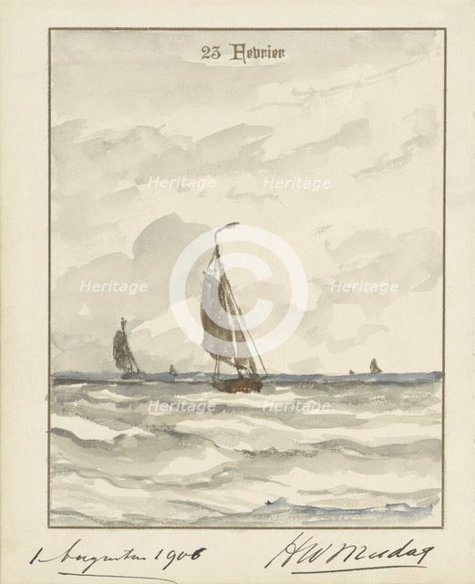Sea with fishing boats, 1906. Creator: Hendrik Willem Mesdag.