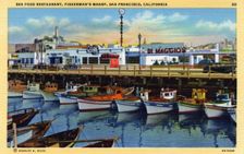 Seafood restaurant, Fisherman's Wharf, San Francisco, California, USA, 1940