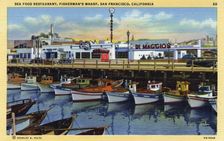 Seafood restaurant, Fisherman's Wharf, San Francisco, California, USA, 1940
