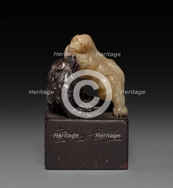 Seal with Two Qilin Playing, 1849. Creator: Unknown.