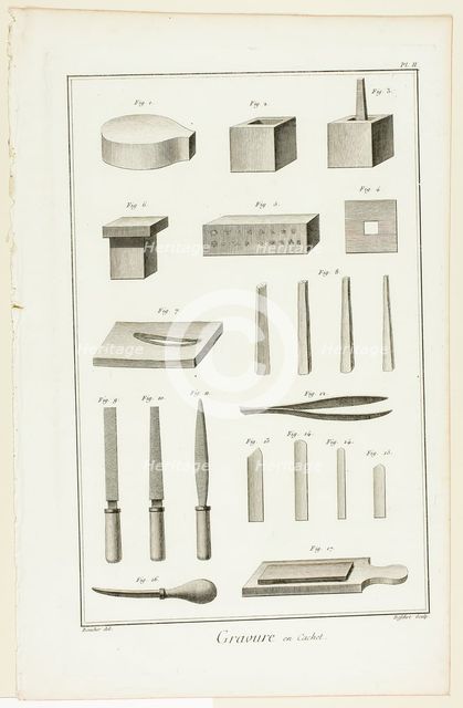 Seal Engraving, from Encyclopédie, 1762/77. Creator: A. J. Defehrt.