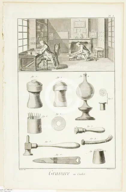 Seal Engraving, from Encyclopédie, 1762/77. Creator: Benoit-Louis Prevost.