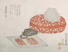 Seals and a Carved Lacquer Container for Seal Ink, 1817. Creator: Kitao Shigemasa