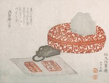 Seals and a Carved Lacquer Container for Seal Ink, 1817. Creator: Kitao Shigemasa