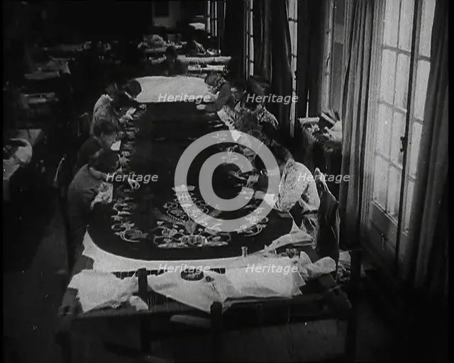 Seamstresses Sewing the Embroidery on the Coronation Mantle of King George VI, 1937. Creator: British Pathe Ltd.
