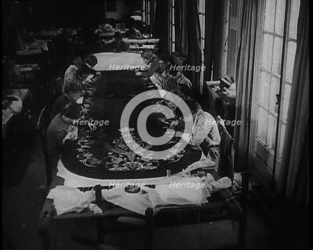 Seamstresses Sewing the Embroidery on the Coronation Mantle of King George VI, 1937. Creator: British Pathe Ltd.