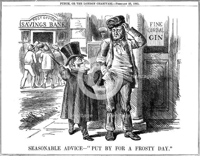 'Seasonable Advice - Put by for a Frosty Day', 1861. Artist: Unknown