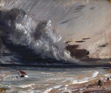 Seascape Study: Boat and Stormy Sky, 20 July 1828. Creator: John Constable