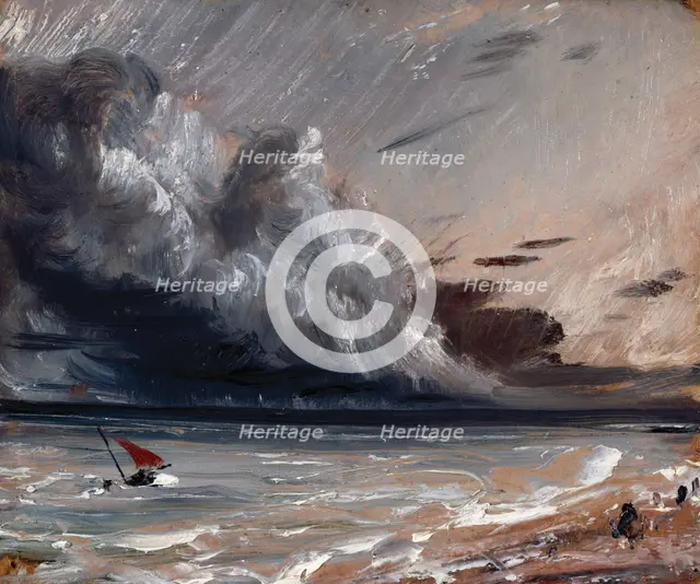 Seascape Study: Boat and Stormy Sky, 20 July 1828. Creator: John Constable.