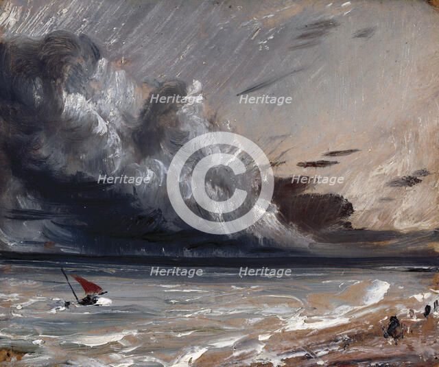 Seascape Study: Boat and Stormy Sky, 20 July 1828. Creator: John Constable.