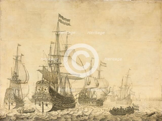 "Seascape with the Dutch Men-of-War including the "Drenthe" and the "Prince Frederick-Henry"", 1630- Creator: Willem van de Velde I.