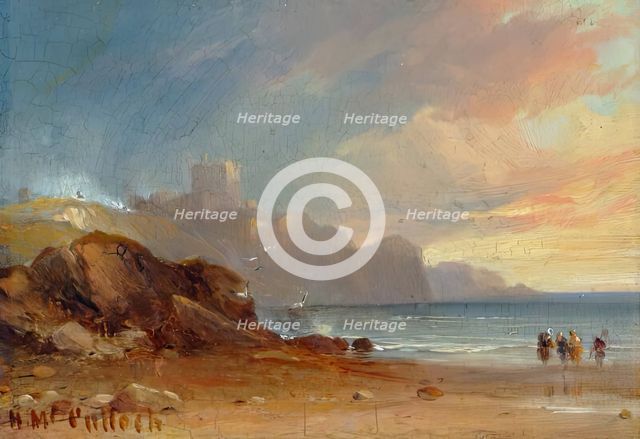 Seascape with Castle and Figures, 1850. Creator: Horatio McCulloch.
