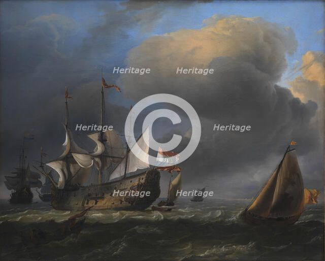 Seascape with Dutch Men-of-War and Fishing Boats, 1646-1708. Creator: Ludolf Backhuysen I.