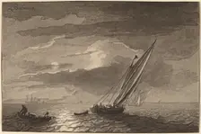 Seascape with Full Moon, 1779, published 1781. Creator: Cornelis Brouwer