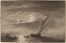 Seascape with Full Moon, 1779, published 1781. Creator: Cornelis Brouwer