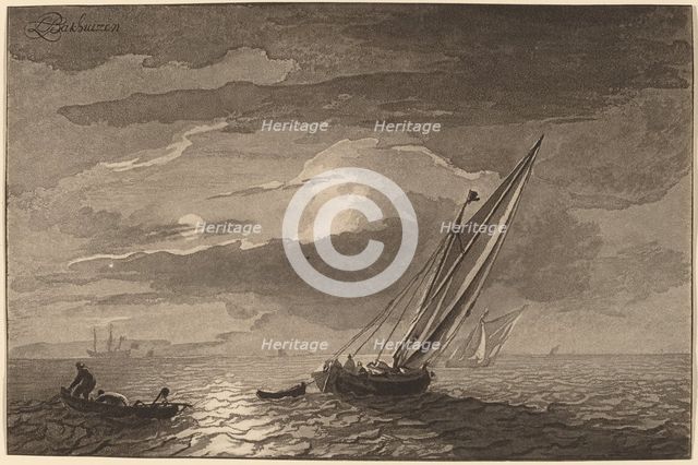 Seascape with Full Moon, 1779, published 1781. Creator: Cornelis Brouwer.
