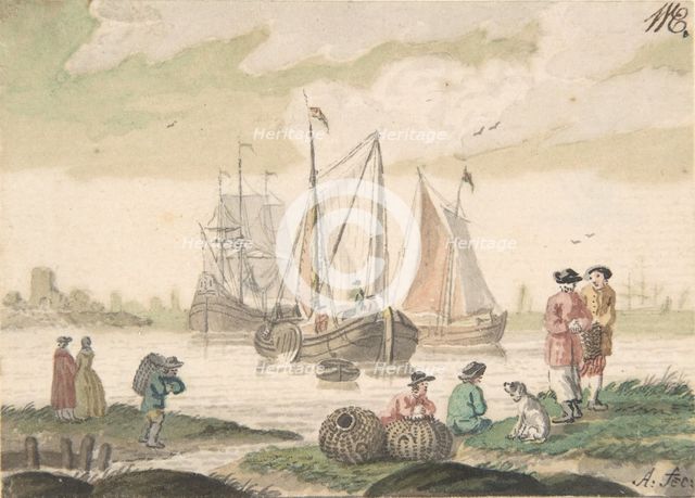 Seascape with Seven Figures and a Dog, 1733-93. Creator: Nicolaas Aartman.