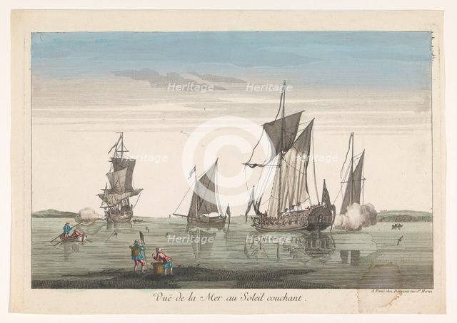 Seascape with ships and boats at sunset, 1745-1775. Creator: Unknown.