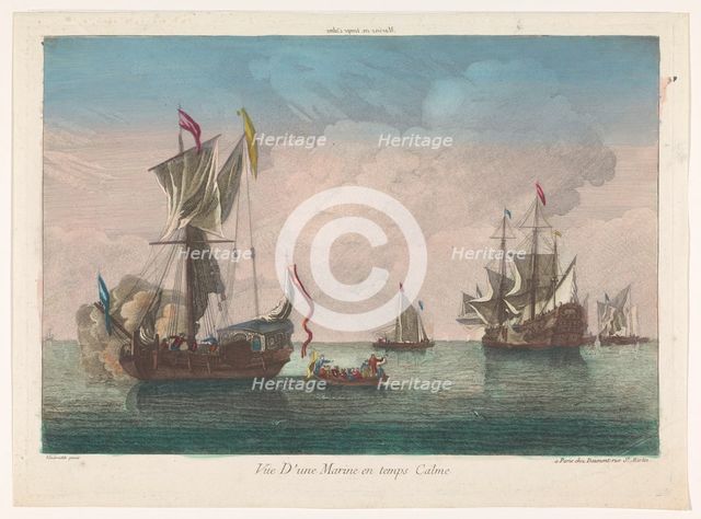 Seascape with ships and boats on a calm sea, 1745-1775. Creator: Anon.