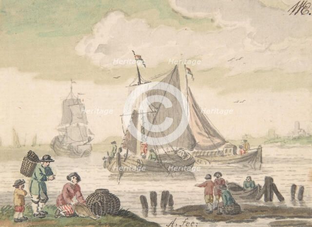 Seascape with Six Figures in the Foreground, 1733-93. Creator: Nicolaas Aartman.