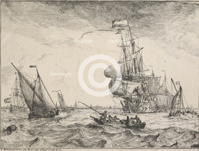 Seascapes with views of the Ij and Amsterdam, Rotterdam, Katwijk, etc. Untitled, 1701. Creator: Ludolf Bakhuizen.