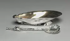 Seashell Salt with Shell and Crab Spoon, 1884. Creator: Gorham Manufacturing Company (American, founded 1831)