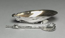 Seashell Salt with Shell and Crab Spoon, 1884. Creator: Gorham Manufacturing Company (American, founded 1831)