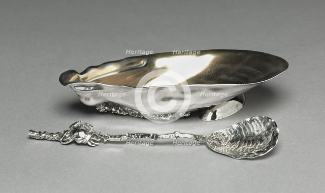 Seashell Salt with Shell and Crab Spoon, 1884. Creator: Gorham Manufacturing Company (American, founded 1831).