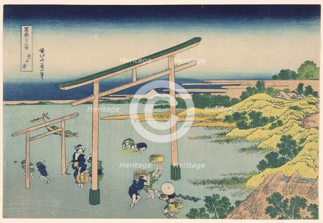 Seashore at Nobutoura (Nobutoura), from the series "Thirty-six Views of Mount Fuji..., c. 1830/33. Creator: Hokusai.