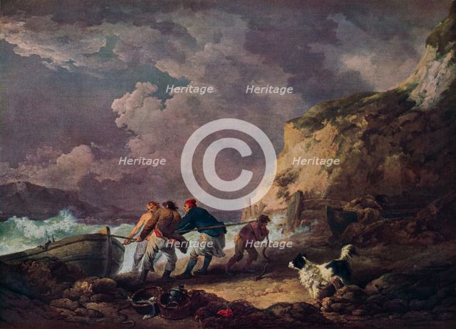 'Seashore: Fishermen Hauling in a Boat', 1791. Creator: George Morland.