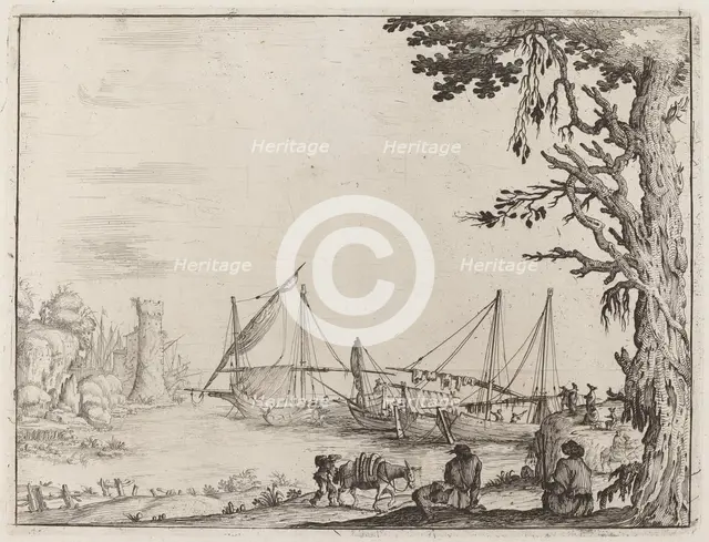 Seaport with Anchored Vessels, 1638. Creator: Ercole Bazicaluva.